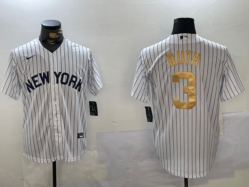 Men New York Yankees #3 Ruth White Stripe Fashion Nike 2024 MLB Jersey style 1